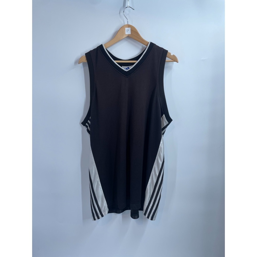 Vintage Adidas V-Neck Three-Stripes Retro Mesh Basketball Jersey Black Size L